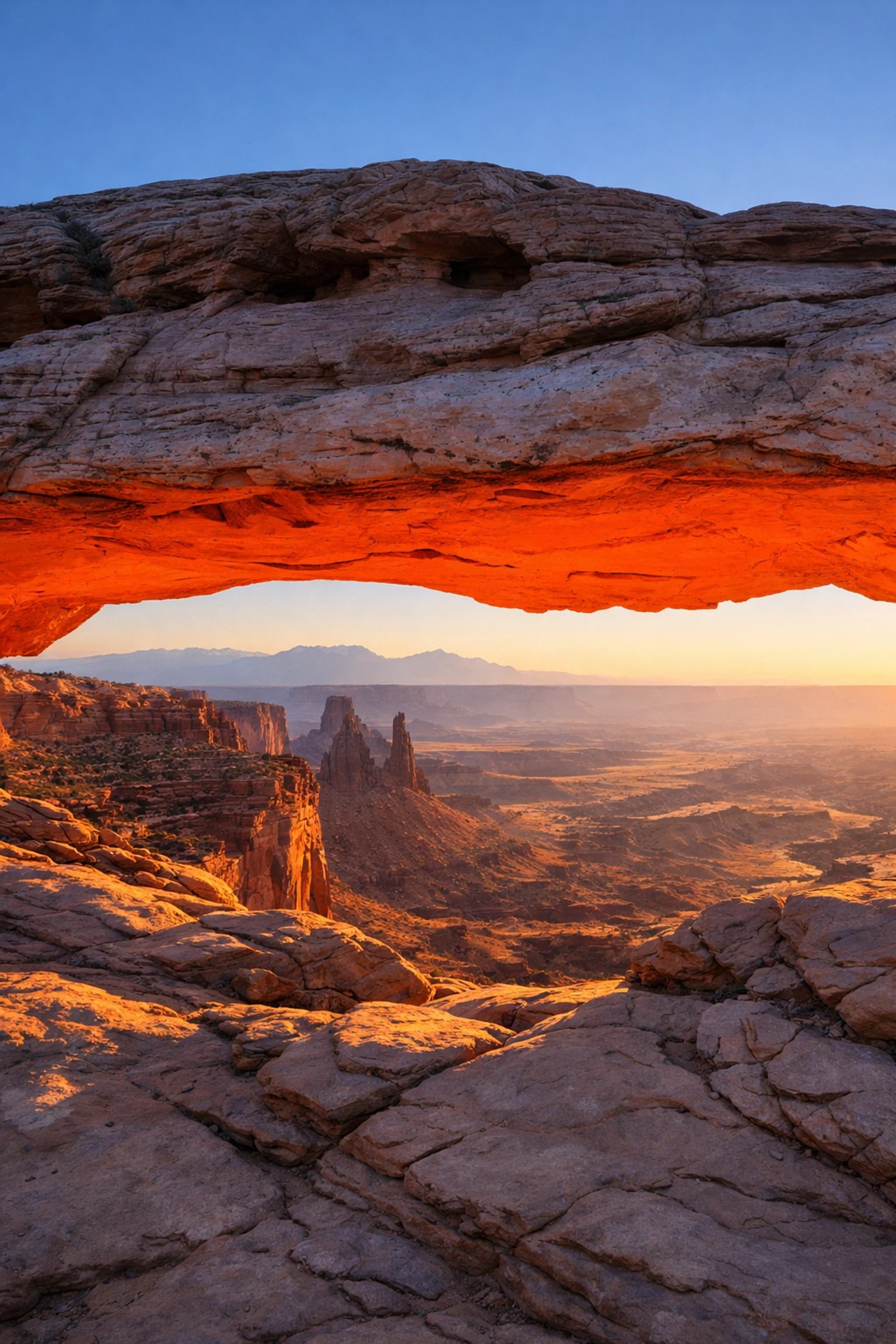 Mesa Arch at sunrise in Canyonlands, one of the best photography locations for landscape shots.