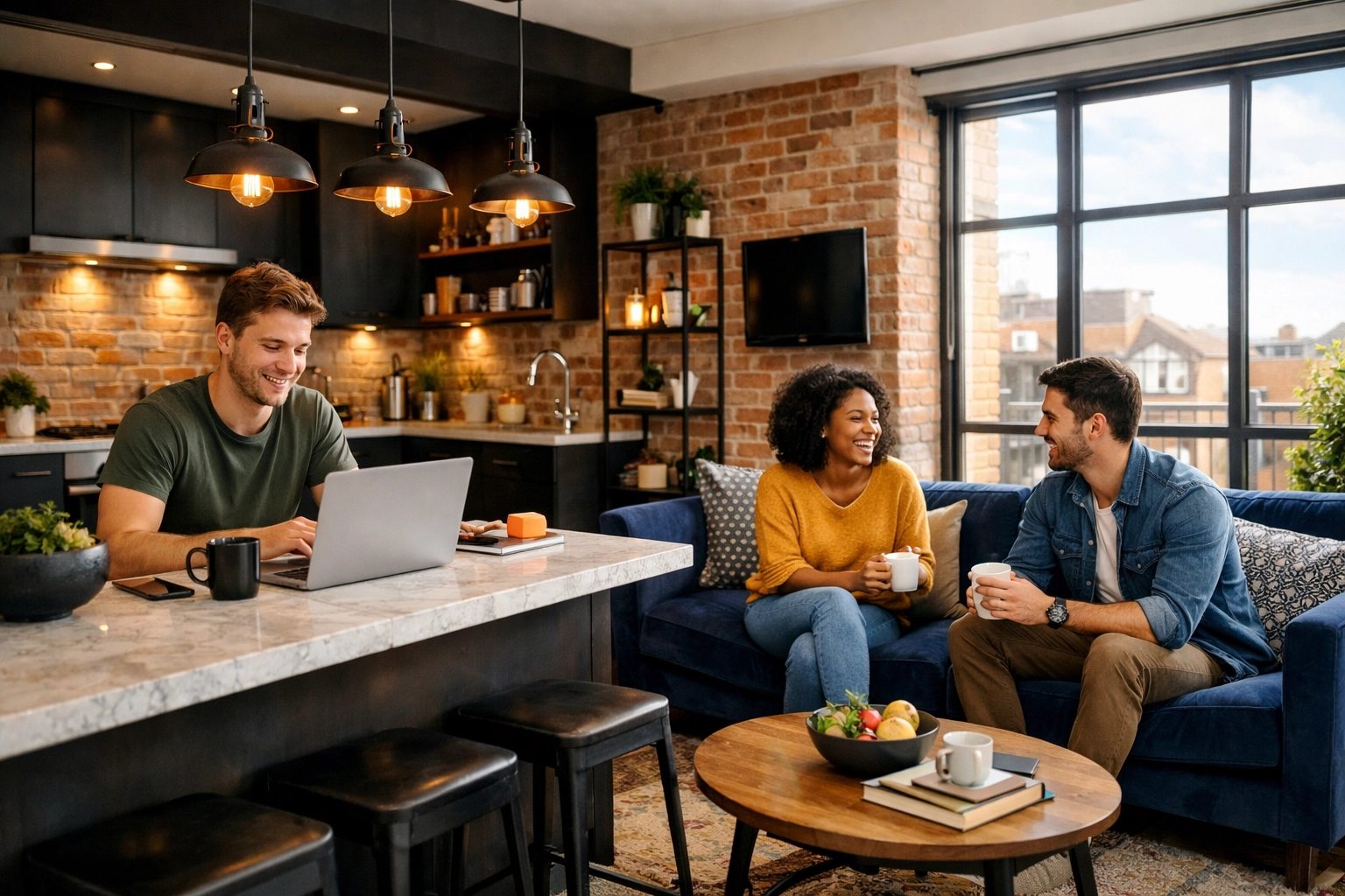 Modern HMO communal living area featuring stylish interior design for shared accommodation.