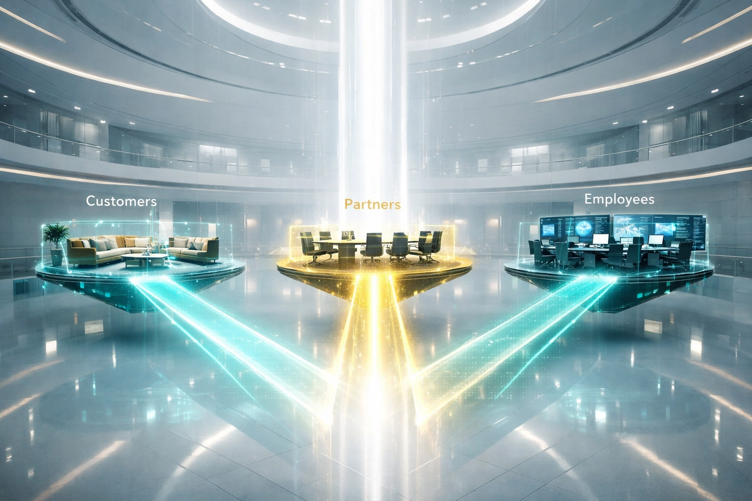 Central source of truth connecting customer, partner, and employee training platforms in a unified SaaS ecosystem.