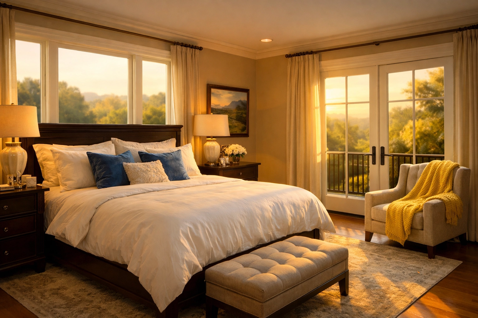 Professionally cleaned master bedroom in Deerfield, MA offering a serene and tidy living space for homeowners.