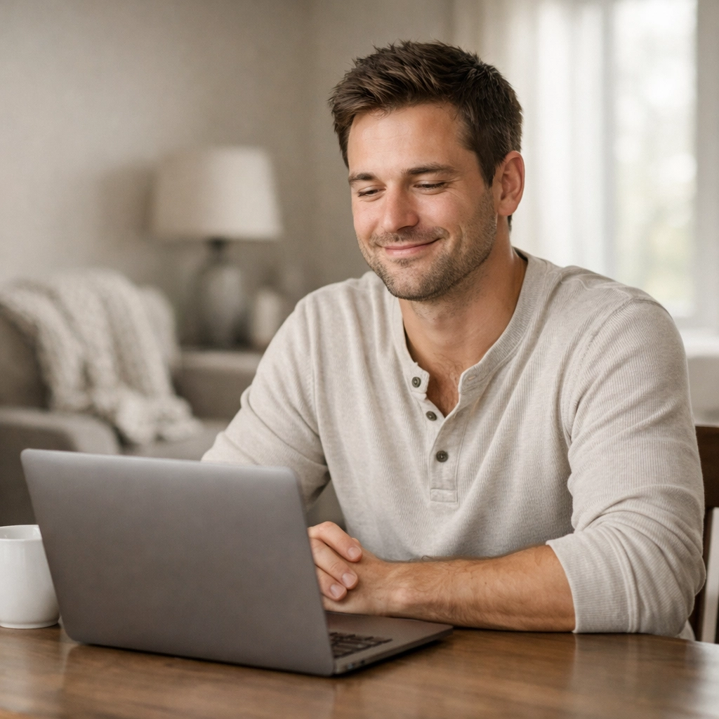 Man relieved to get approved for a 2500 loan with bad credit at home in Canada.