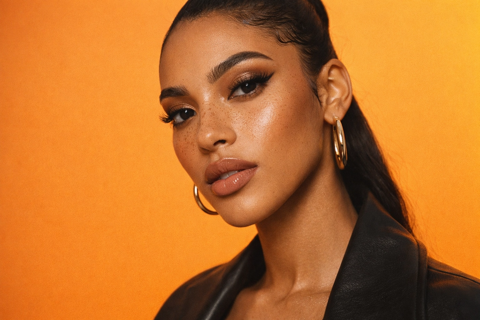 Diverse model showcasing radiant skin and long-lasting V Kosmetik foundation and concealer textures.