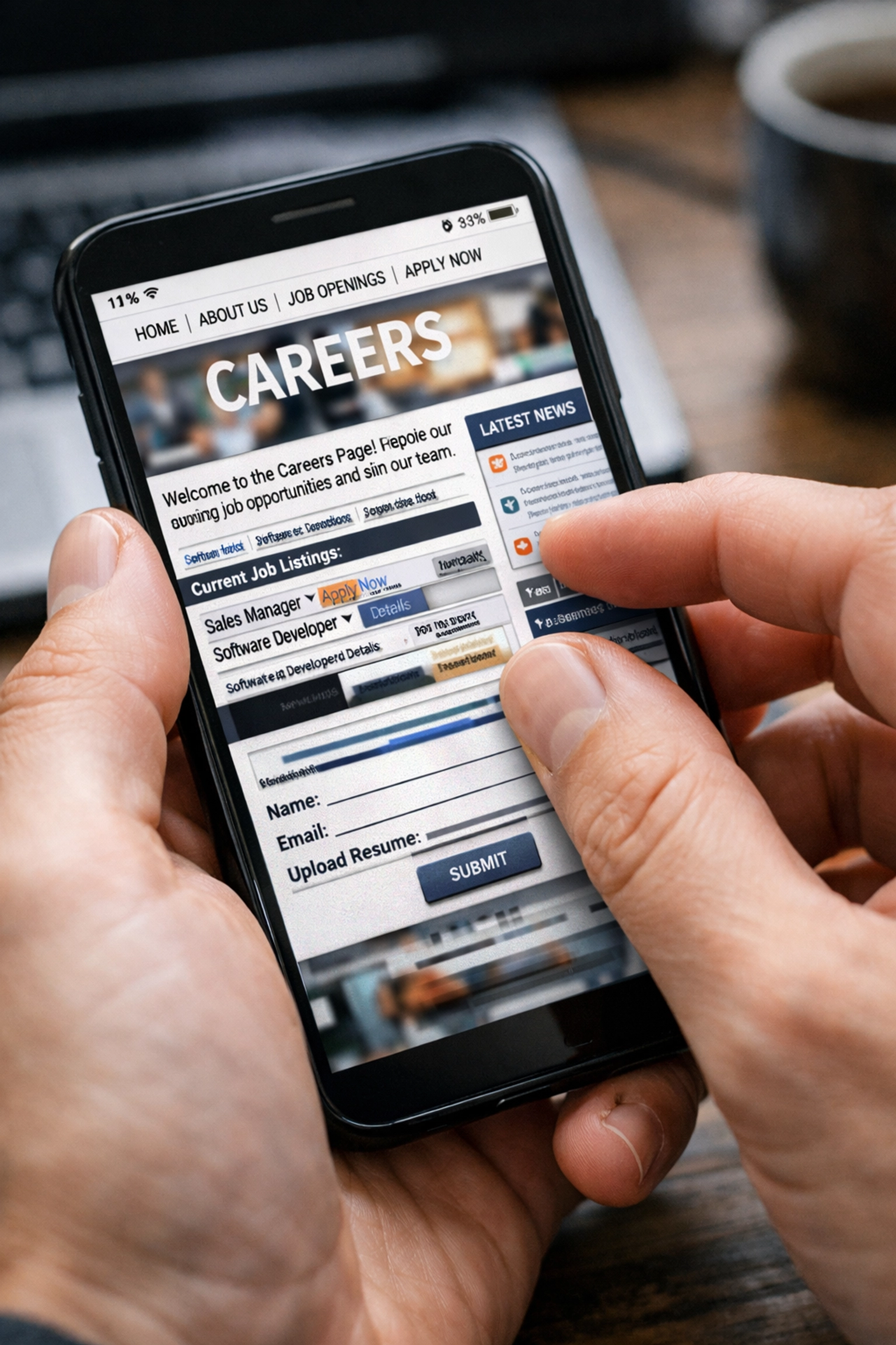 Poorly formatted law enforcement recruitment website on mobile device requiring zoom