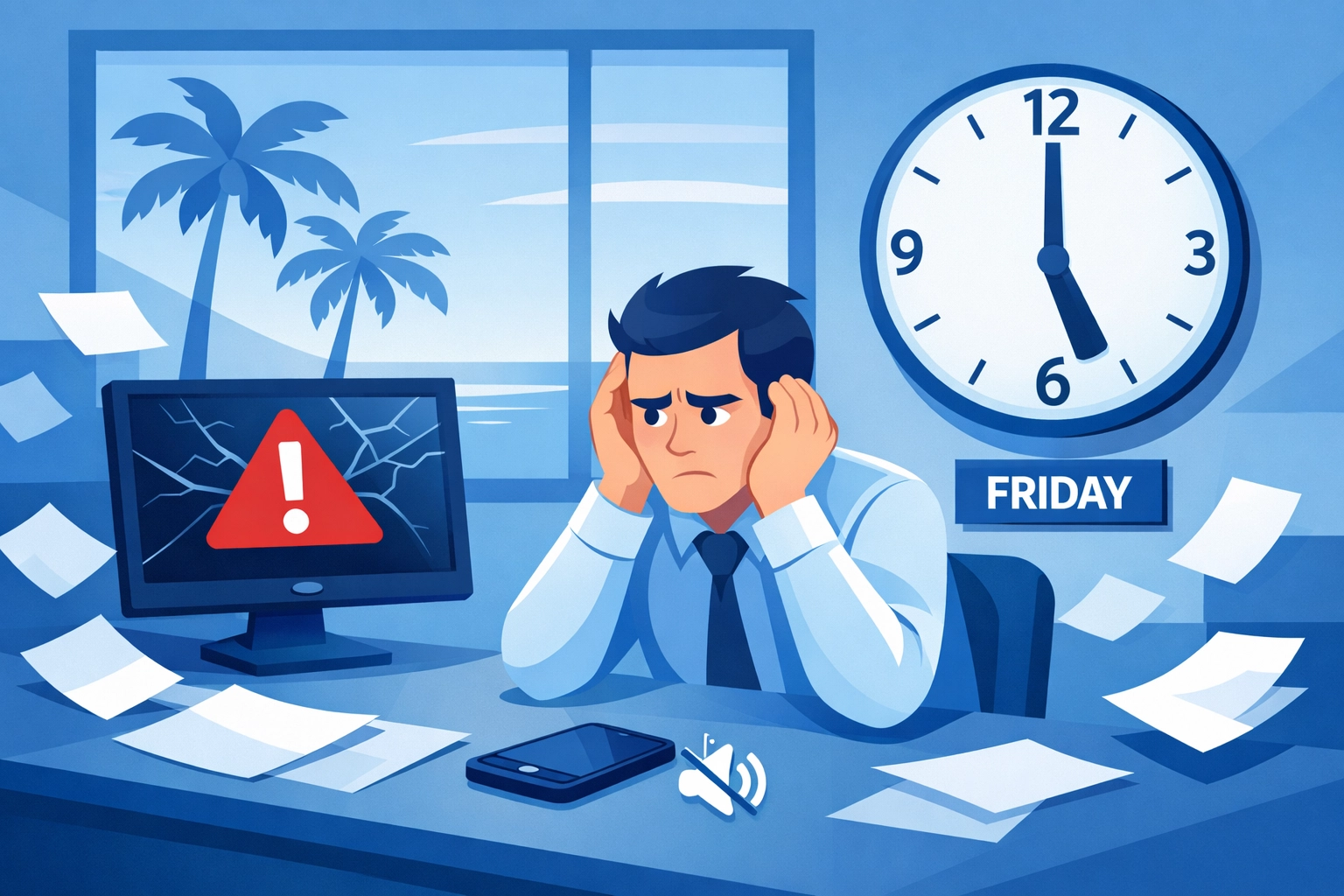 Frustrated Sarasota business owner dealing with computer crash on Friday afternoon