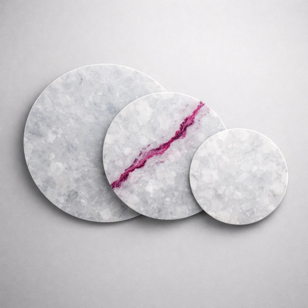 Three circular recycled plastic discs forming a loop, symbolizing a sustainable circular economy.
