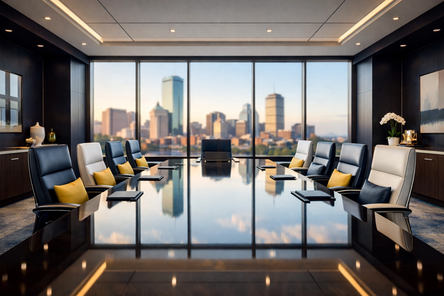 Pristine Boston executive conference room showing high-quality commercial cleaning results for businesses.