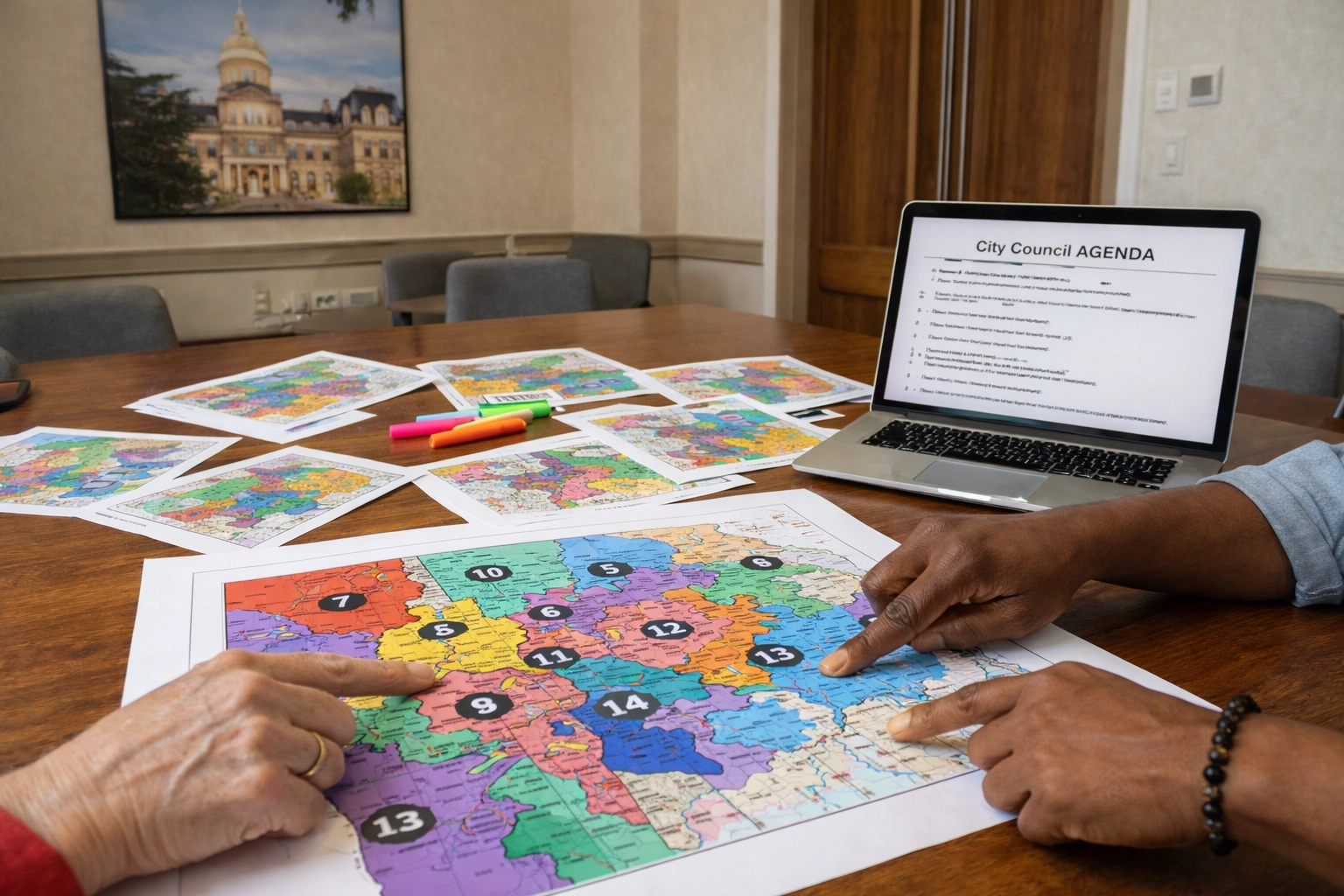 Community members reviewing Baltimore County district maps during redistricting discussion