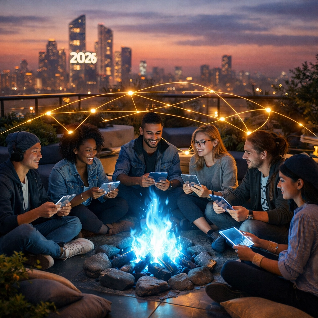 Group of social media creators collaborating to build an authentic community through Threads conversations.