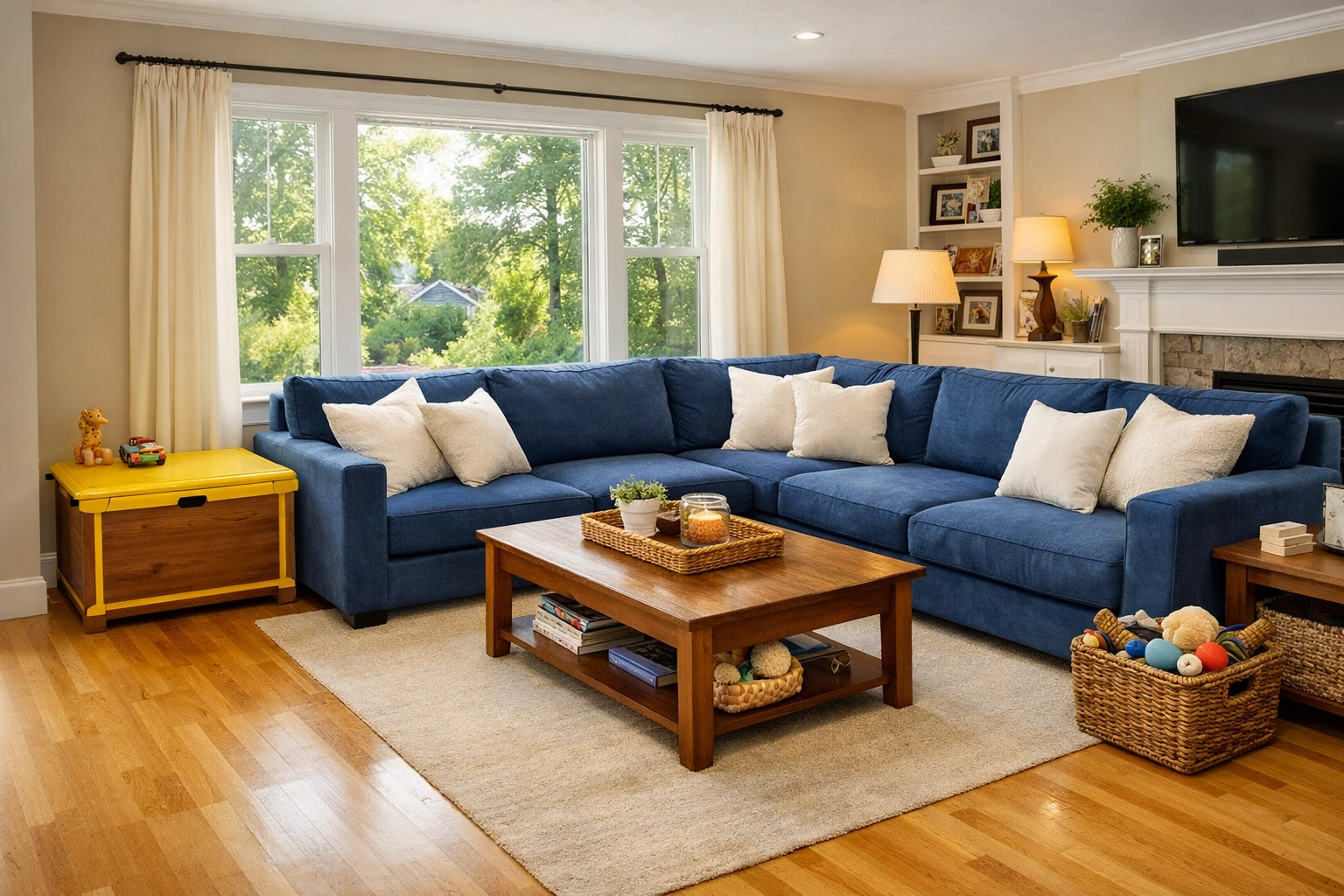 Residential cleaning Leominster MA keeps family living rooms tidy with organized storage and clean surfaces.