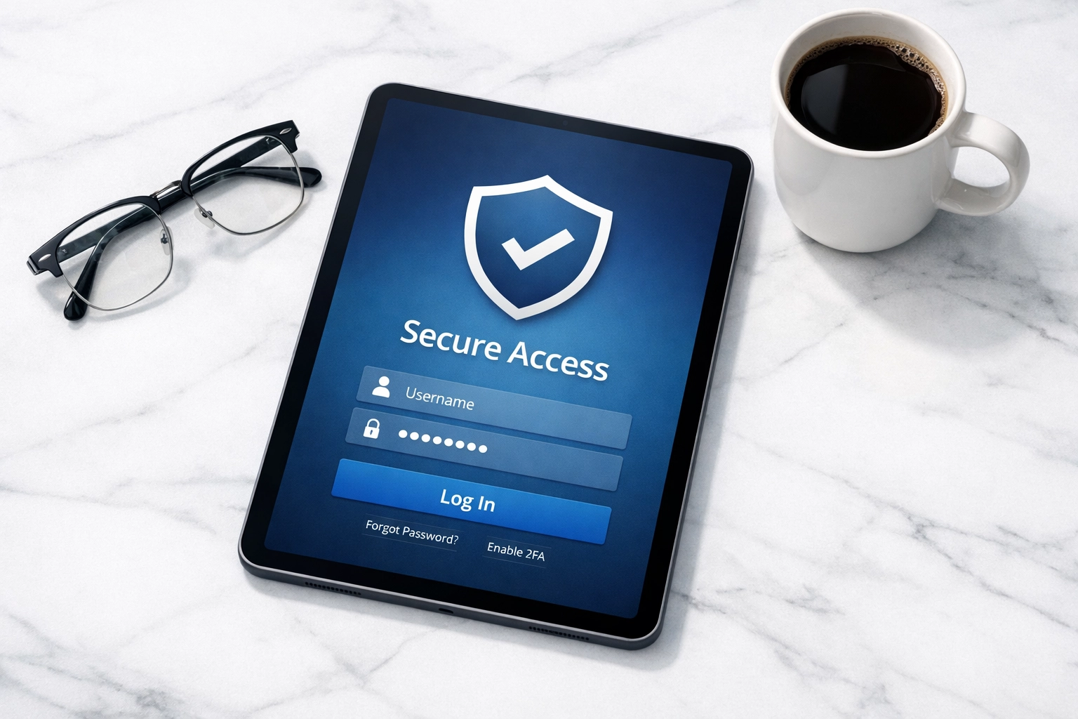 Digital tablet displaying a secure identity protection interface to safeguard personal tax information.
