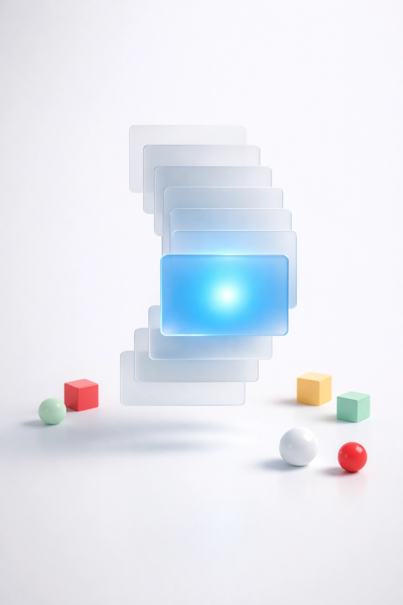 Organized digital library of text snippets shown as minimalist floating cards for fast retrieval.