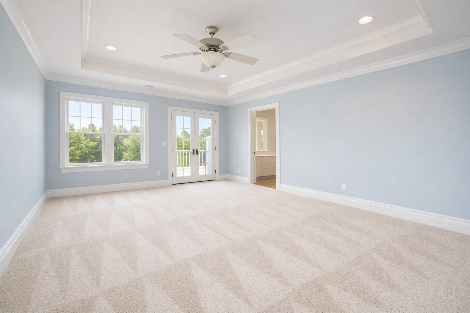 Perfectly vacuumed master bedroom in a Wellesley home, ideal for professional move-in cleaning services.