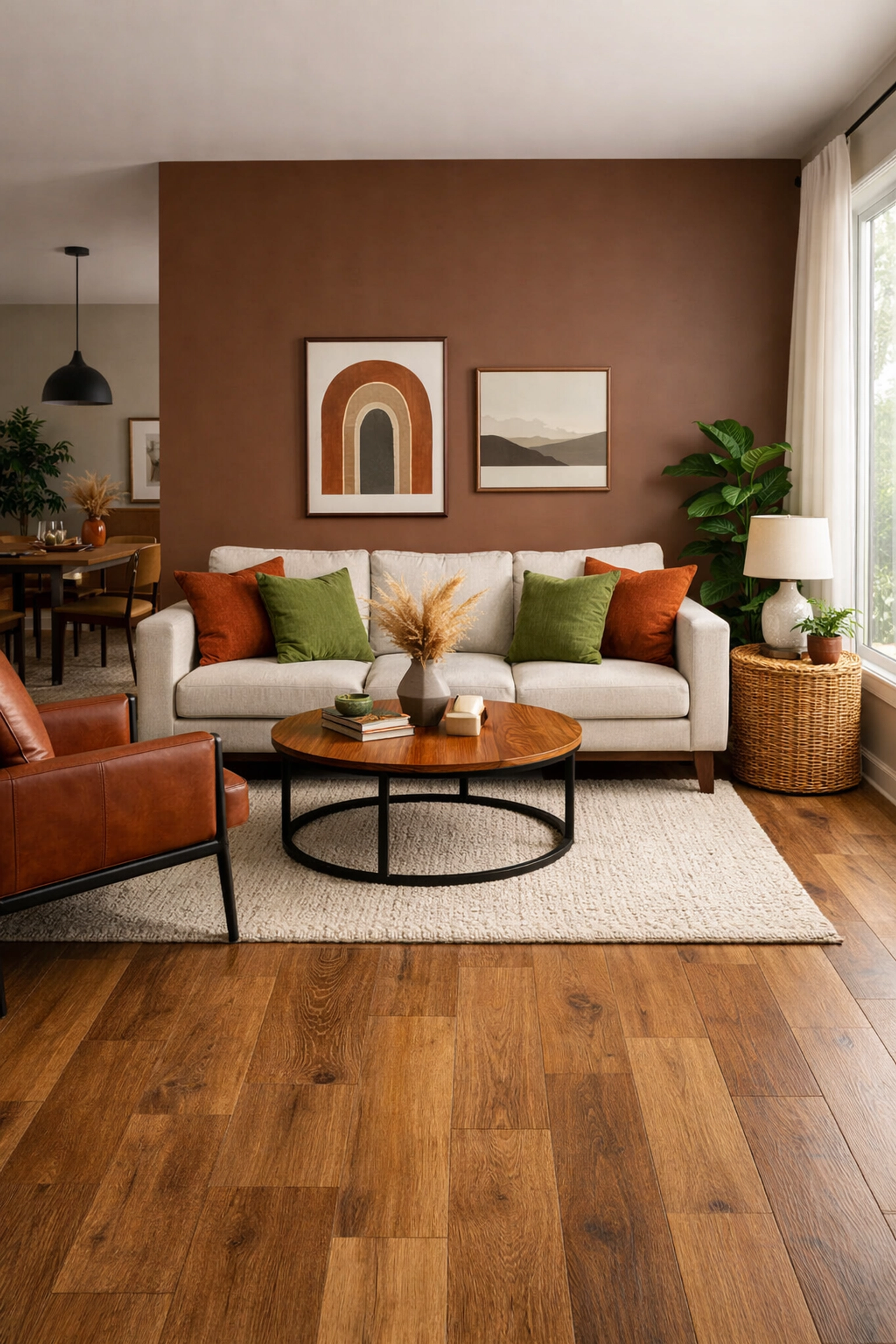 Interior painting Orlando showcasing earth tone colors and luxury vinyl plank flooring