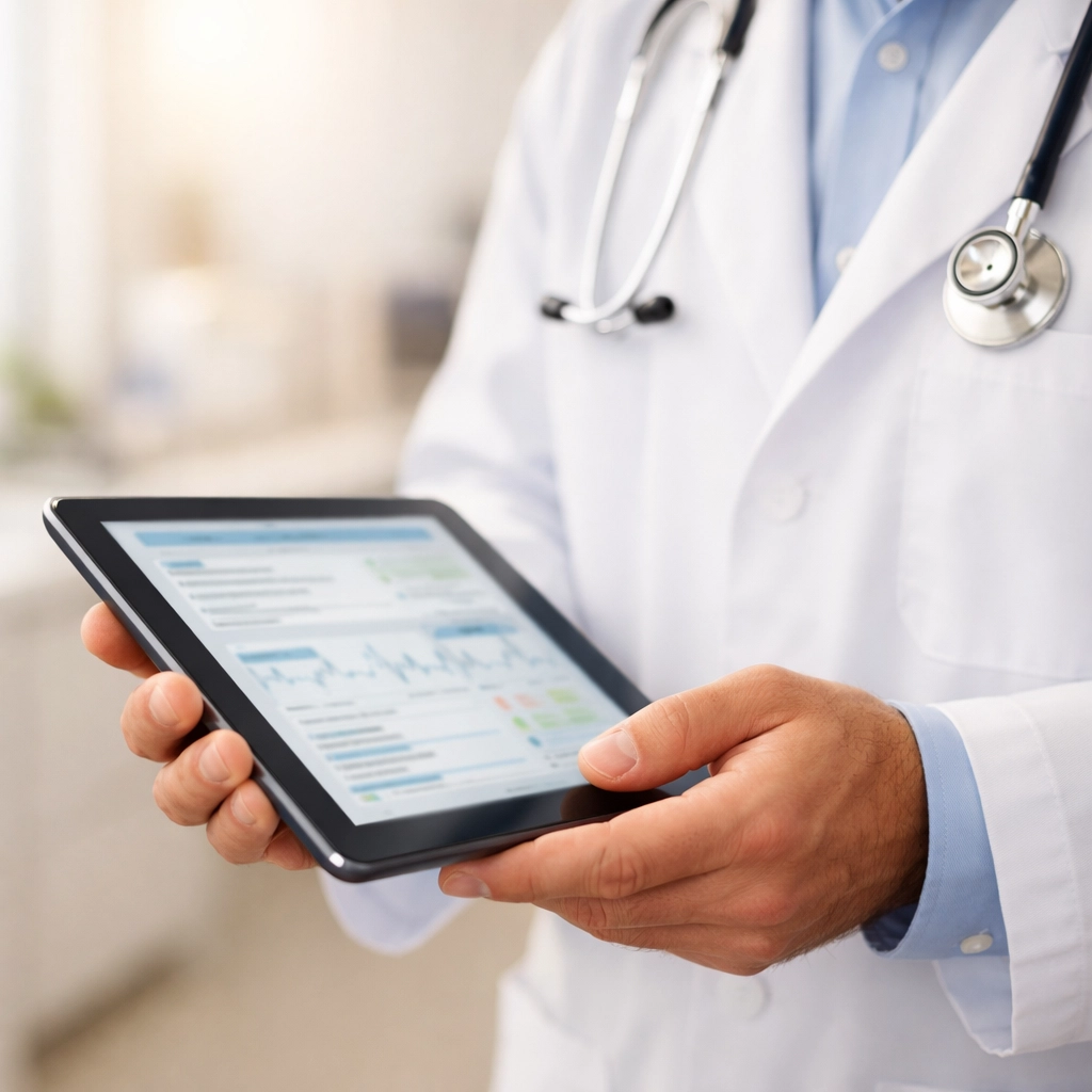 Board-certified healthcare provider reviewing patient medical charts for weight loss safety.