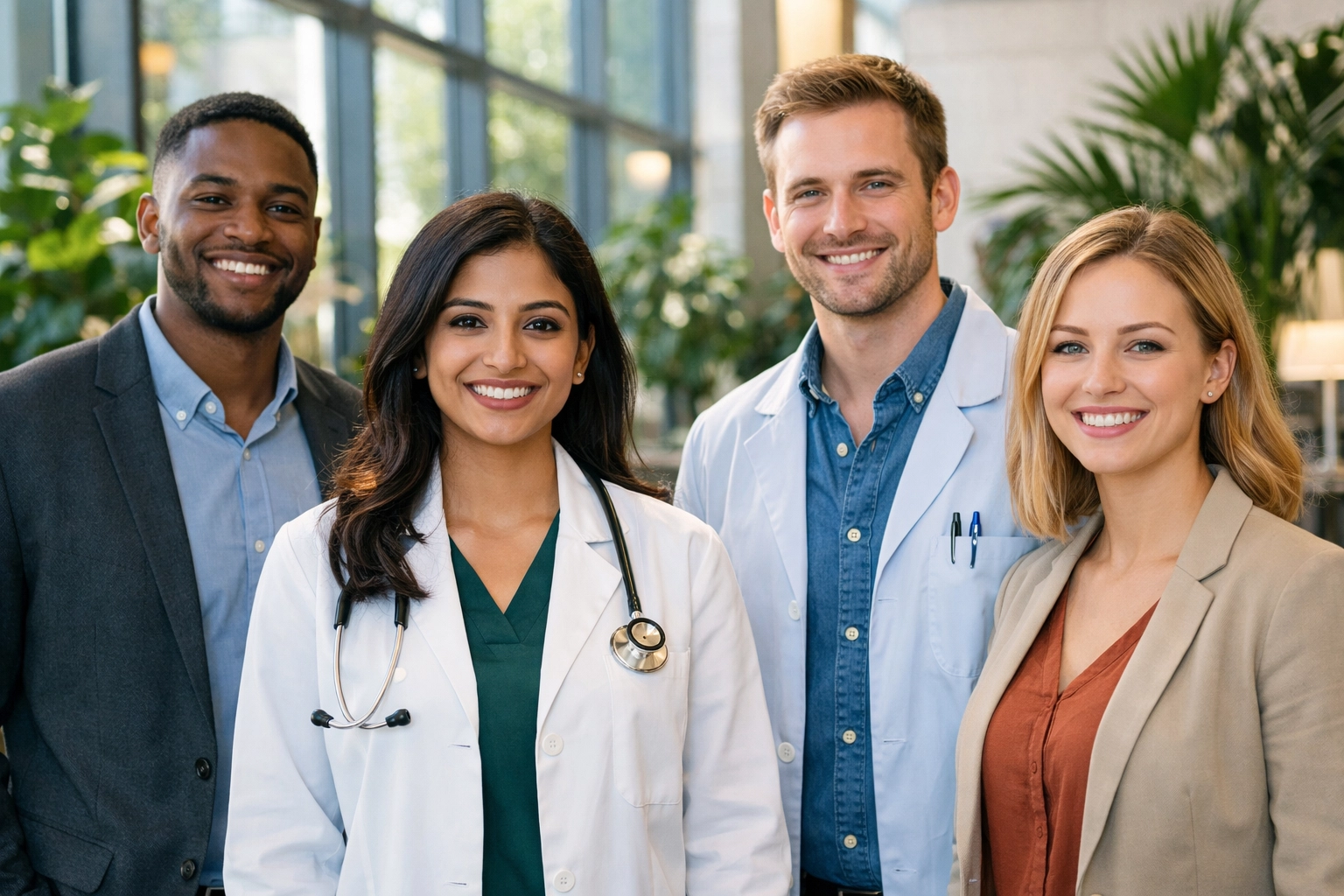 Diverse healthcare and research professionals successfully navigating the J-1 waiver process.