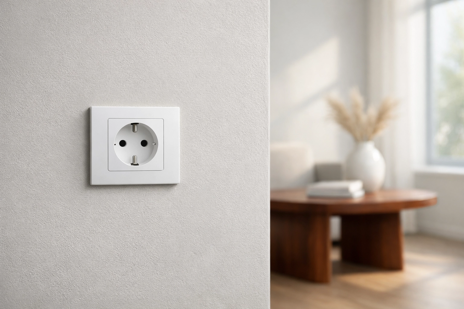 Modern wall outlet installation in a clean Scottsdale living room, providing a safe alternative to extension cords.