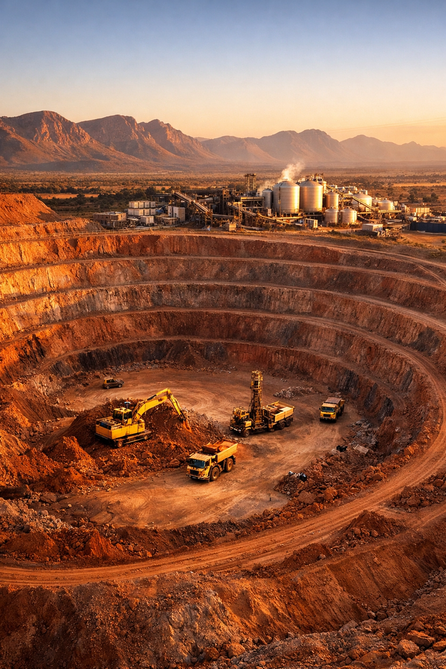 Aerial view of rare earth mining operation in South Africa with processing facilities
