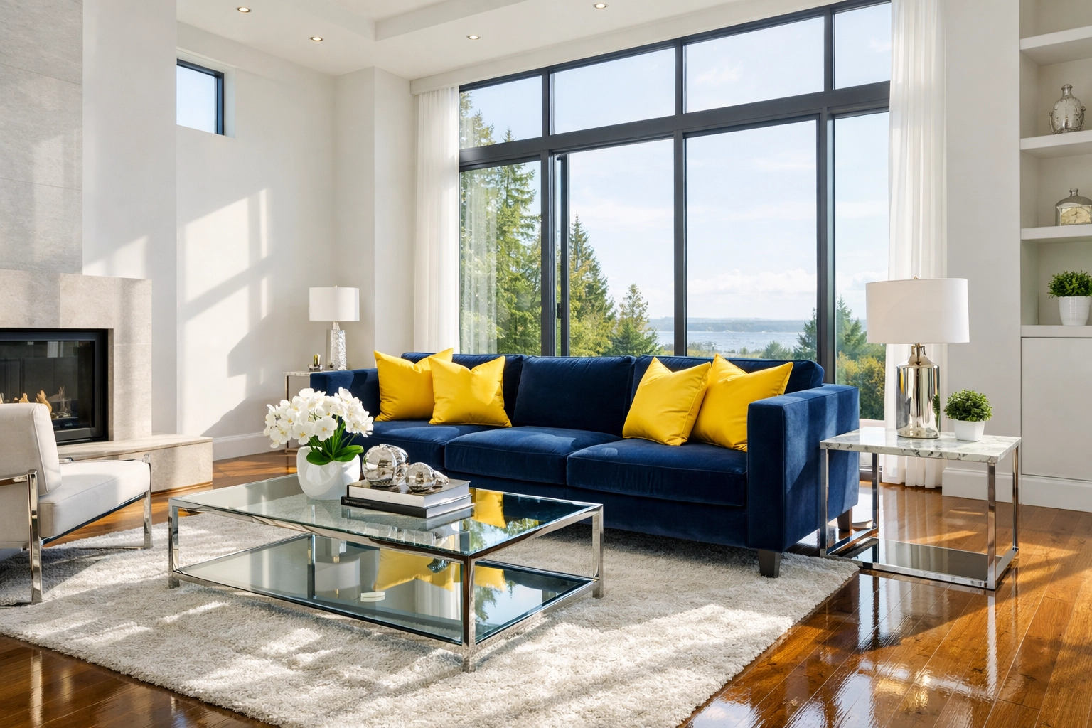 A pristine Everett living room with sparkling floors after a visit from Professional Cleaners Everett MA.