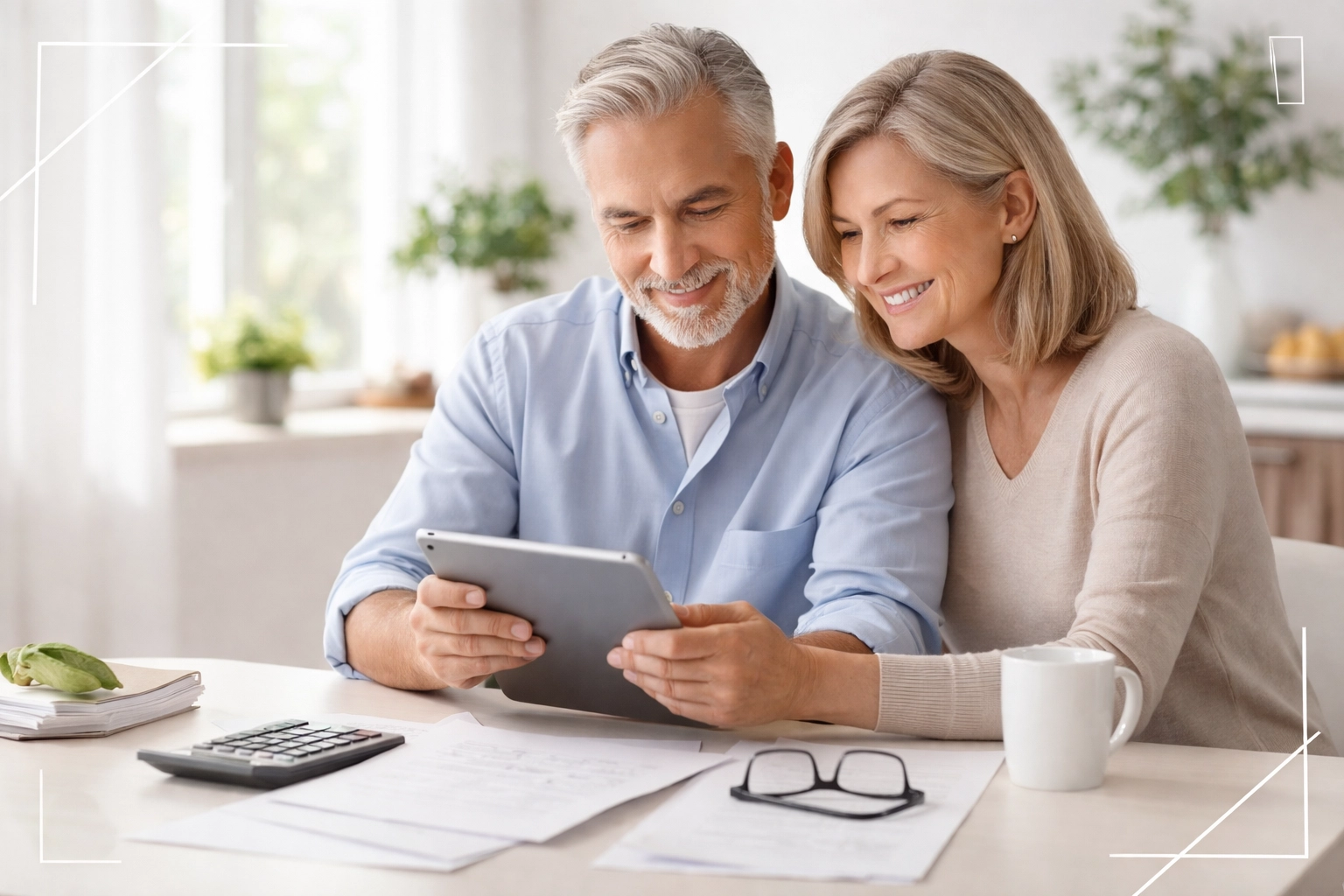 Older couple reviewing retirement financial strategies at home, illustrating 2026 catch-up contribution planning