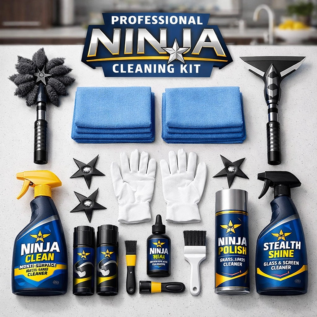 Professional Ninja cleaning kit items used for detailed post-construction cleaning MA.