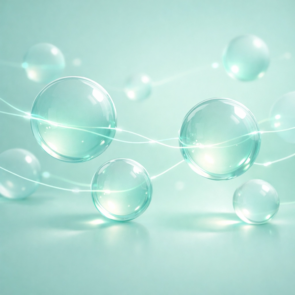 Connected glowing spheres in soft green, illustrating a balanced and regulated nervous system.