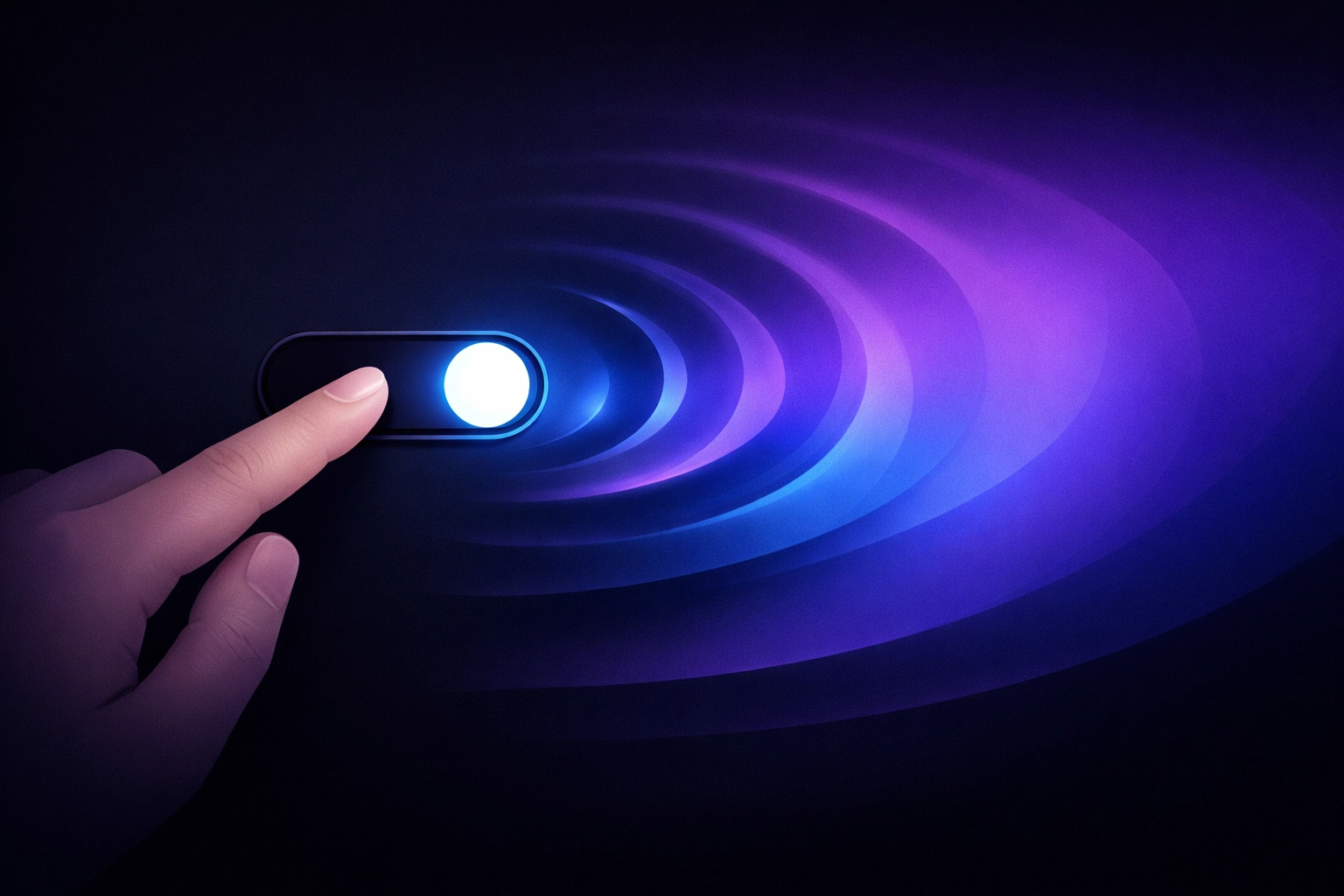 Hand activating a dark mode switch to reduce eye strain and improve digital accessibility.