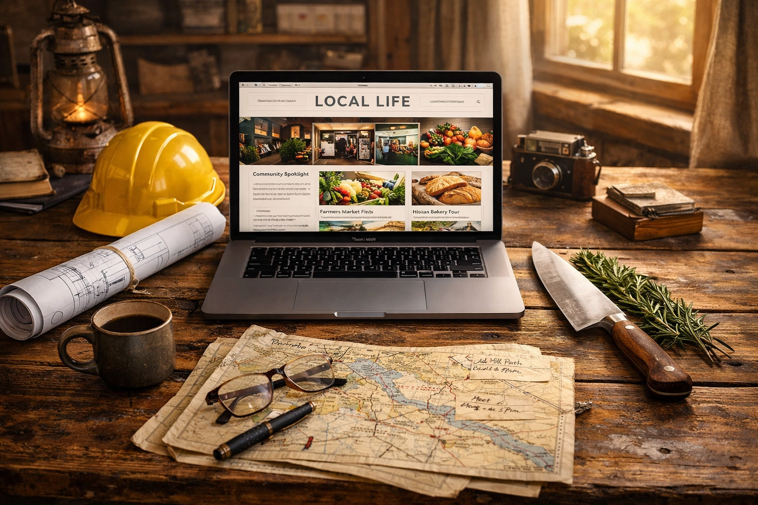 A professional workspace showcasing web design for small business and local contractor marketing tools.