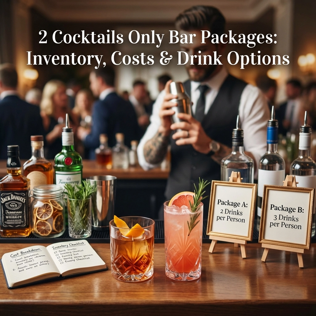 2 Cocktails Only Bar Packages: Inventory, Costs &amp; Drink Options (2 &amp; 3 Drinks per Person)
