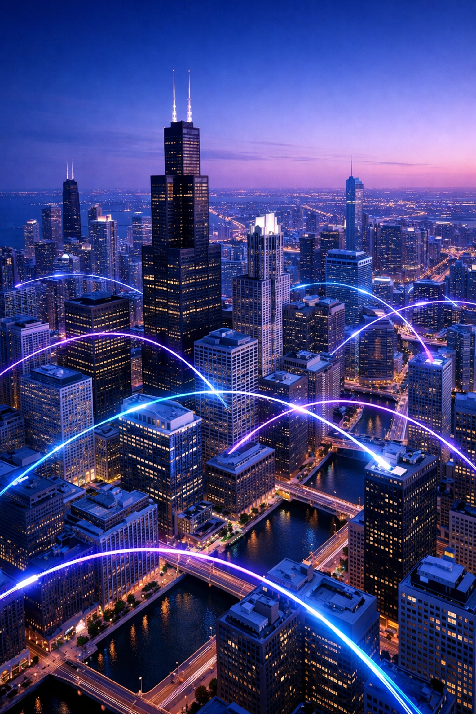 Chicago downtown skyline showing connected IT services network for local businesses