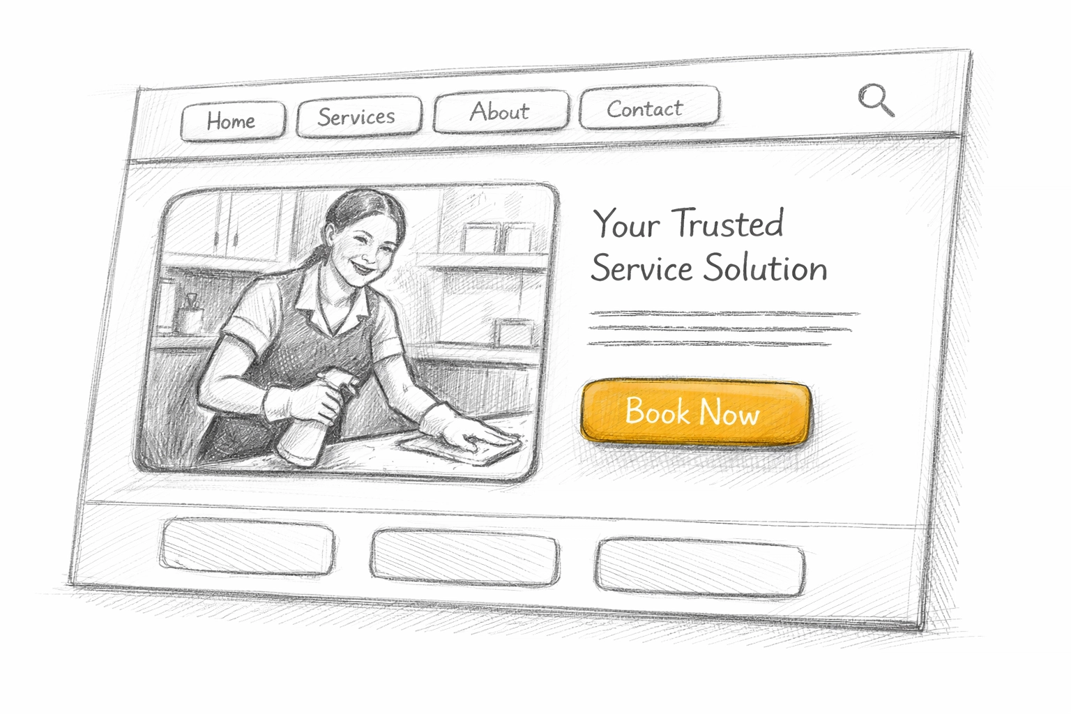 Service business website with organized tab navigation and prominent Book Now booking button