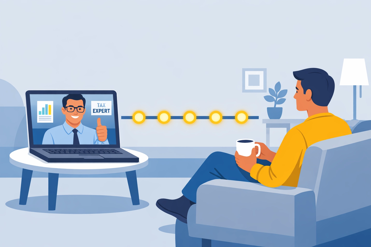 Virtual tax pro on a laptop screen helping a client e-file their return from the comfort of home.