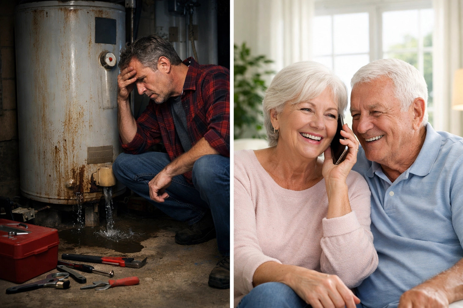 Home repair stress compared to easy HOA maintenance call in 55+ community