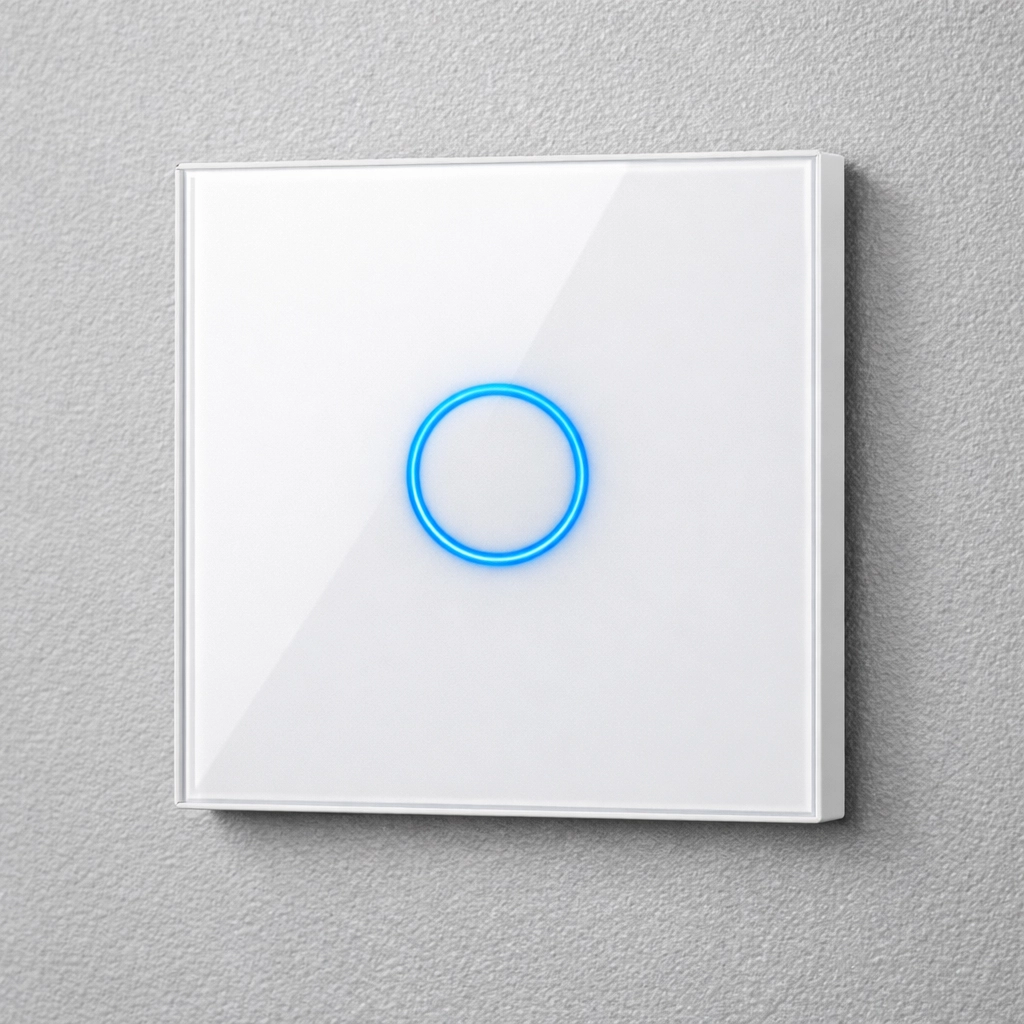 Μοντέρνος διακόπτης WiFi με πάνελ αφής και οπίσθιο φωτισμό για έξυπνο σπίτι.