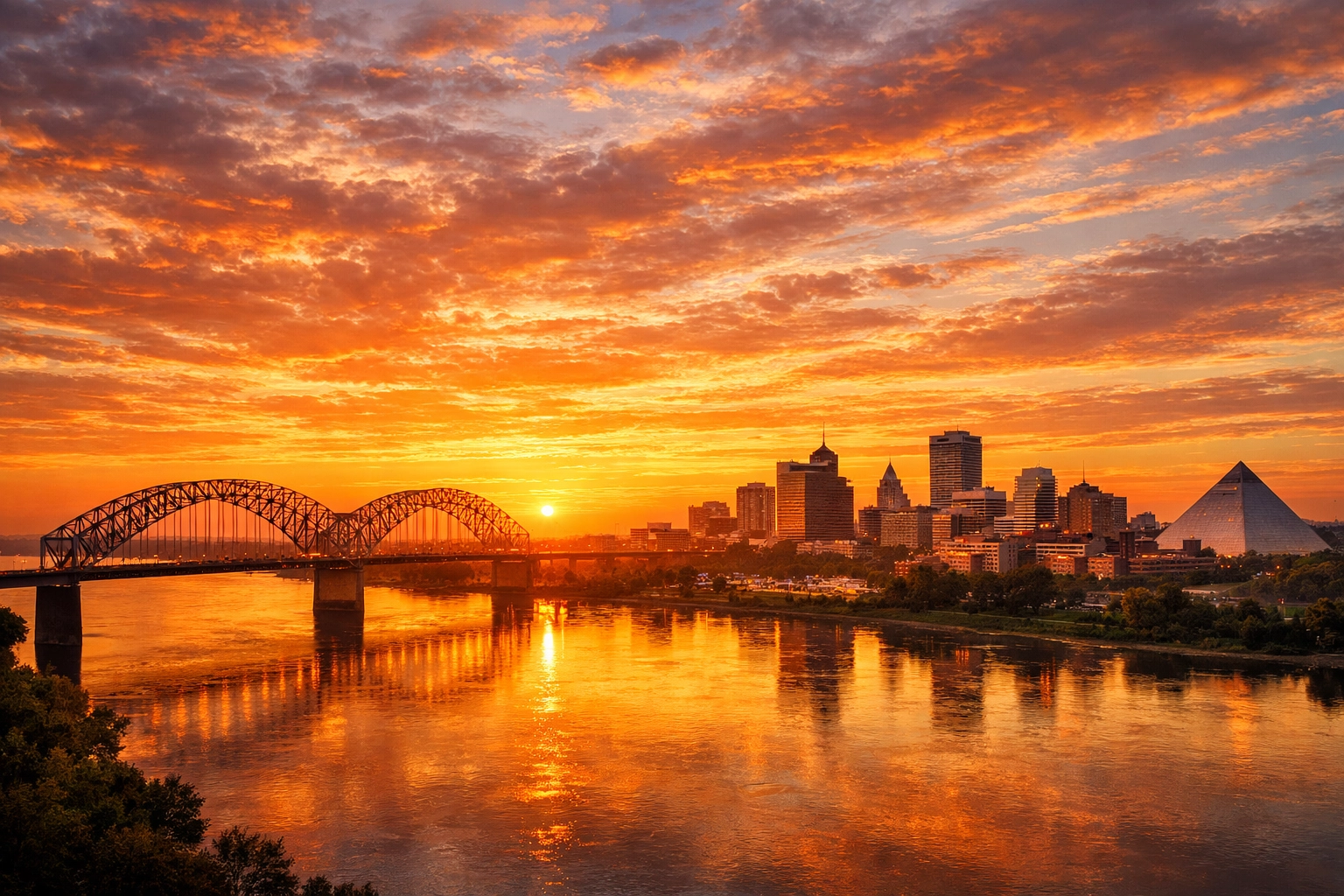 Sunrise over the Memphis skyline representing spiritual hope and digital ministry in the Mid-South.