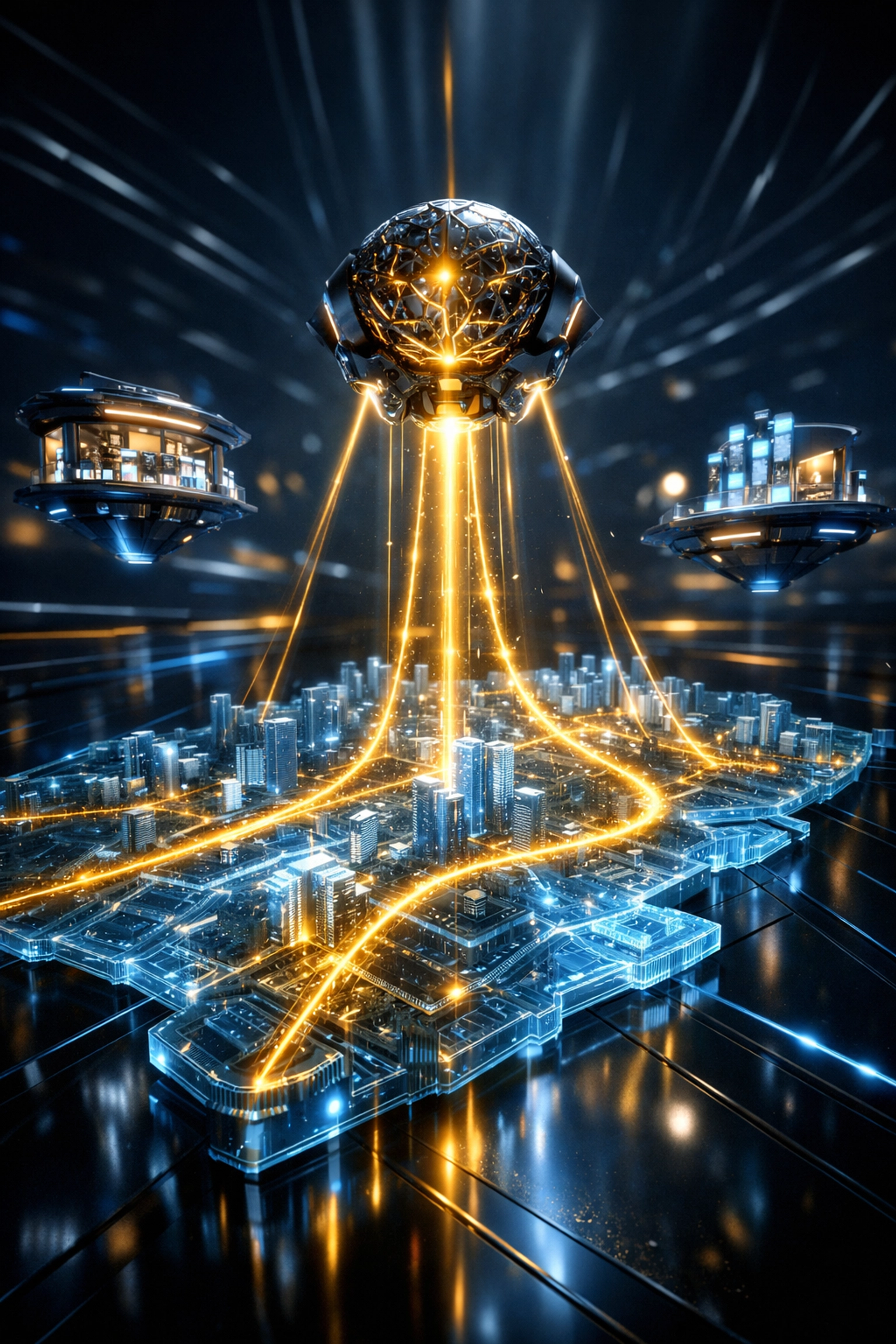 AI-driven intelligence layer scanning a digital cityscape for efficient Web3 shopping and crypto payments.