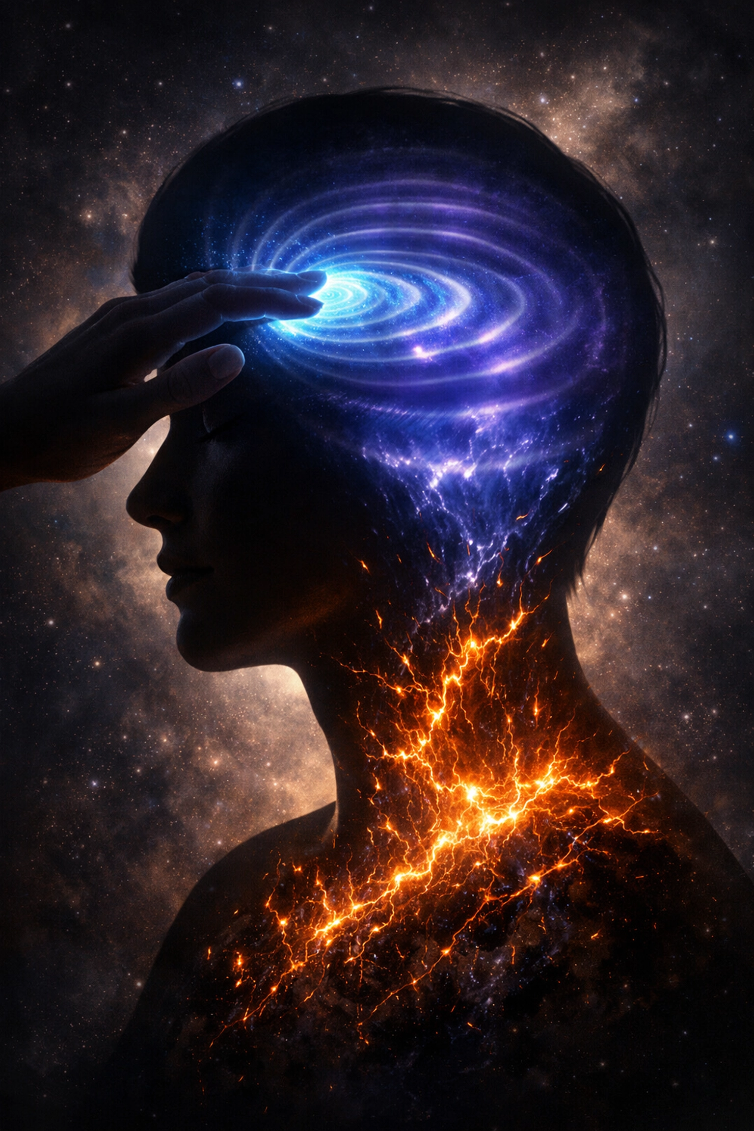 Person using EFT tapping to calm the nervous system and shift from survival stress to deep healing.