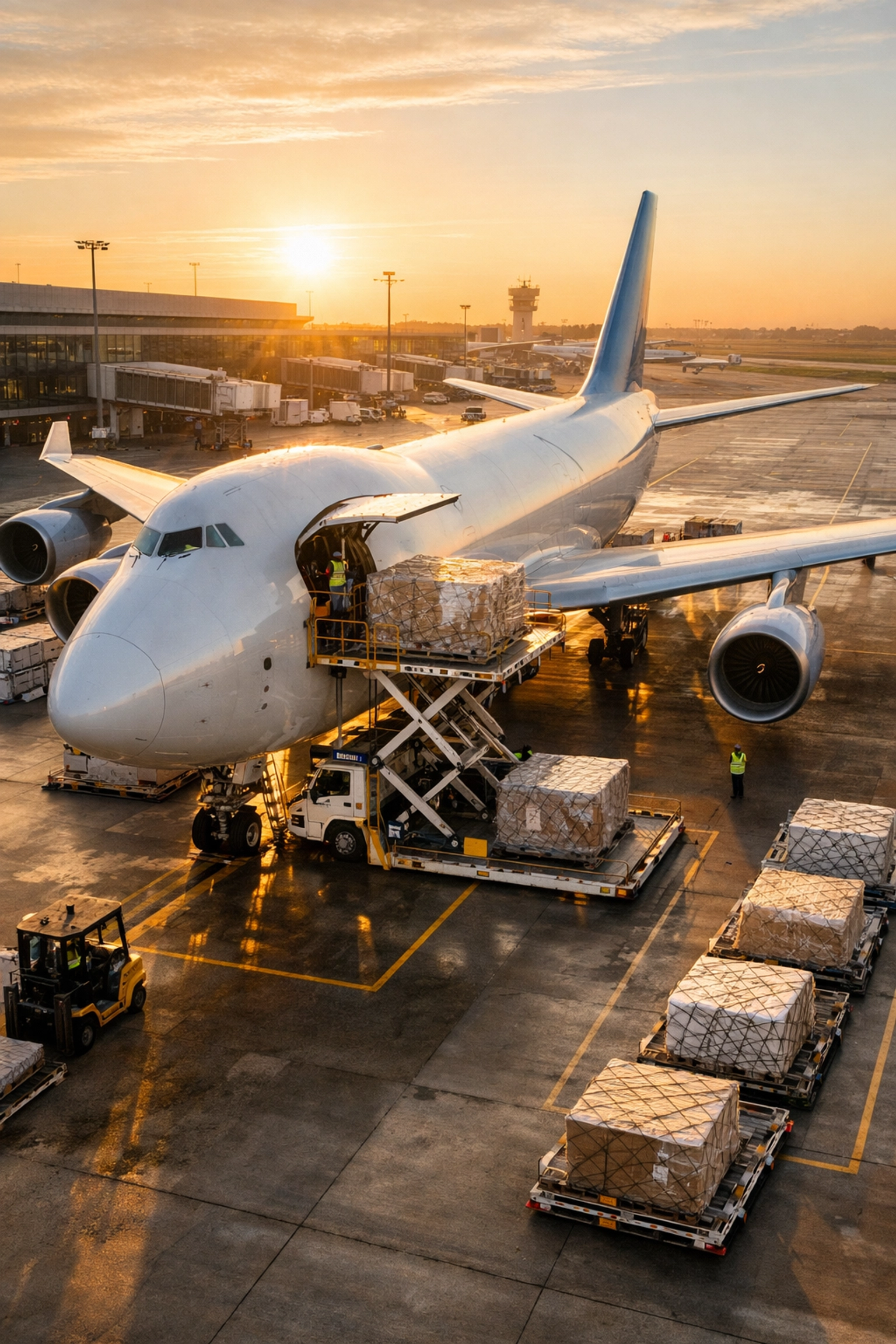 Cargo aircraft being loaded with air freight for secure shipping and parcel delivery to Nigeria.