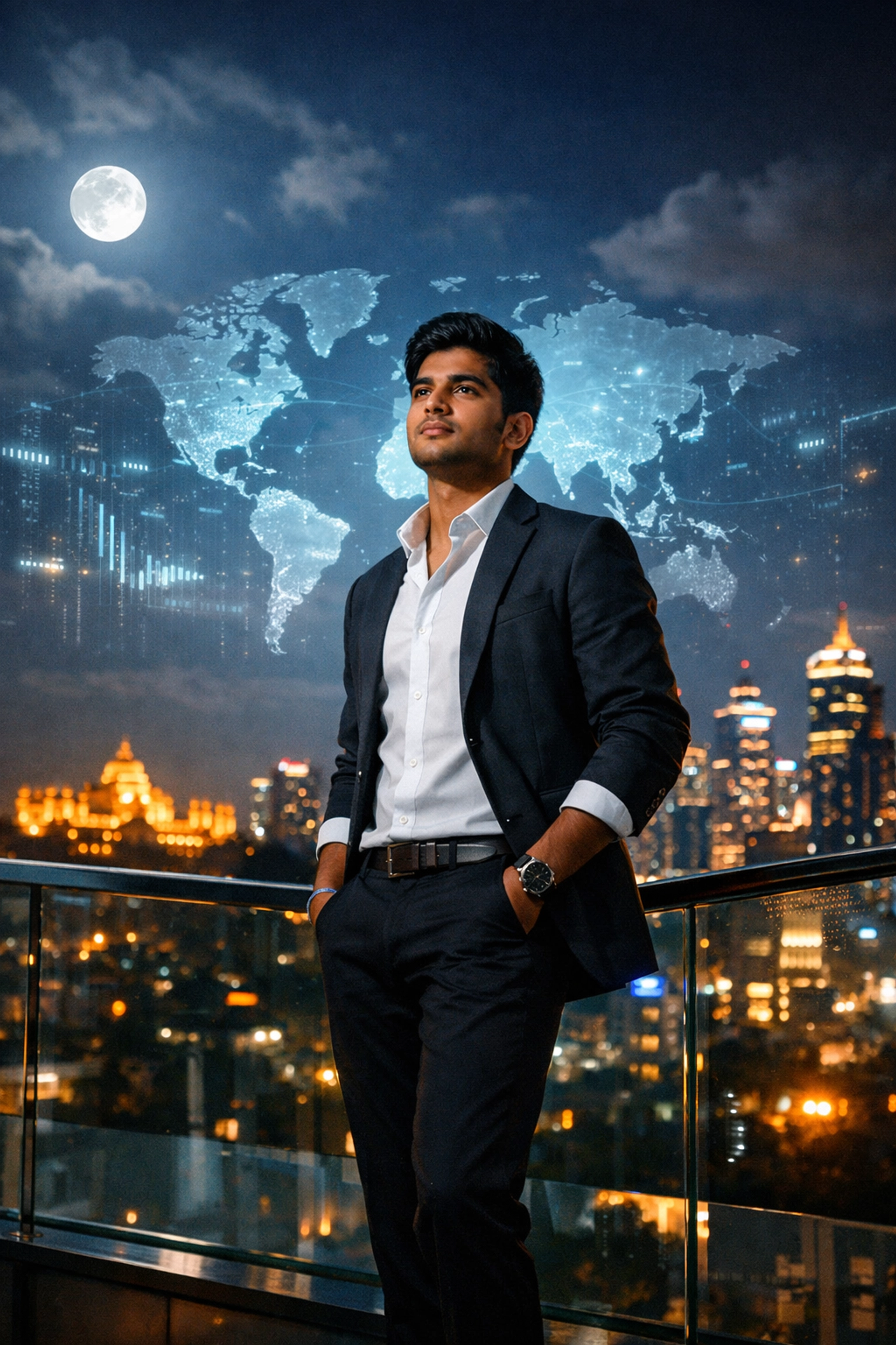 Young Indian entrepreneur overlooking Bengaluru, symbolizing the growth of emerging entrepreneurs in India.