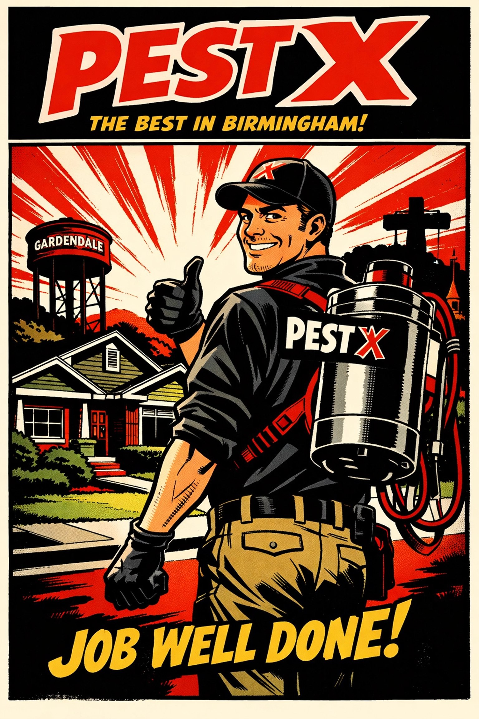 Pest X technician giving a thumbs up after providing expert pest control in Gardendale and Pinson AL.