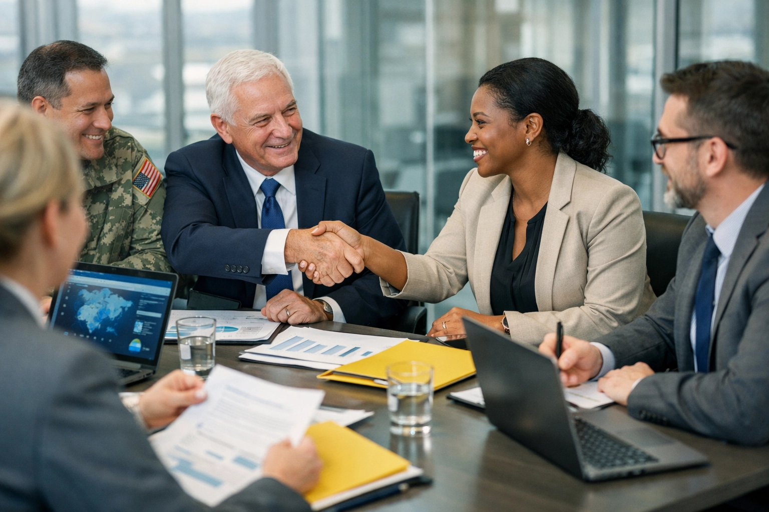 Government and business professionals collaborating on SDVOSB partnership opportunities