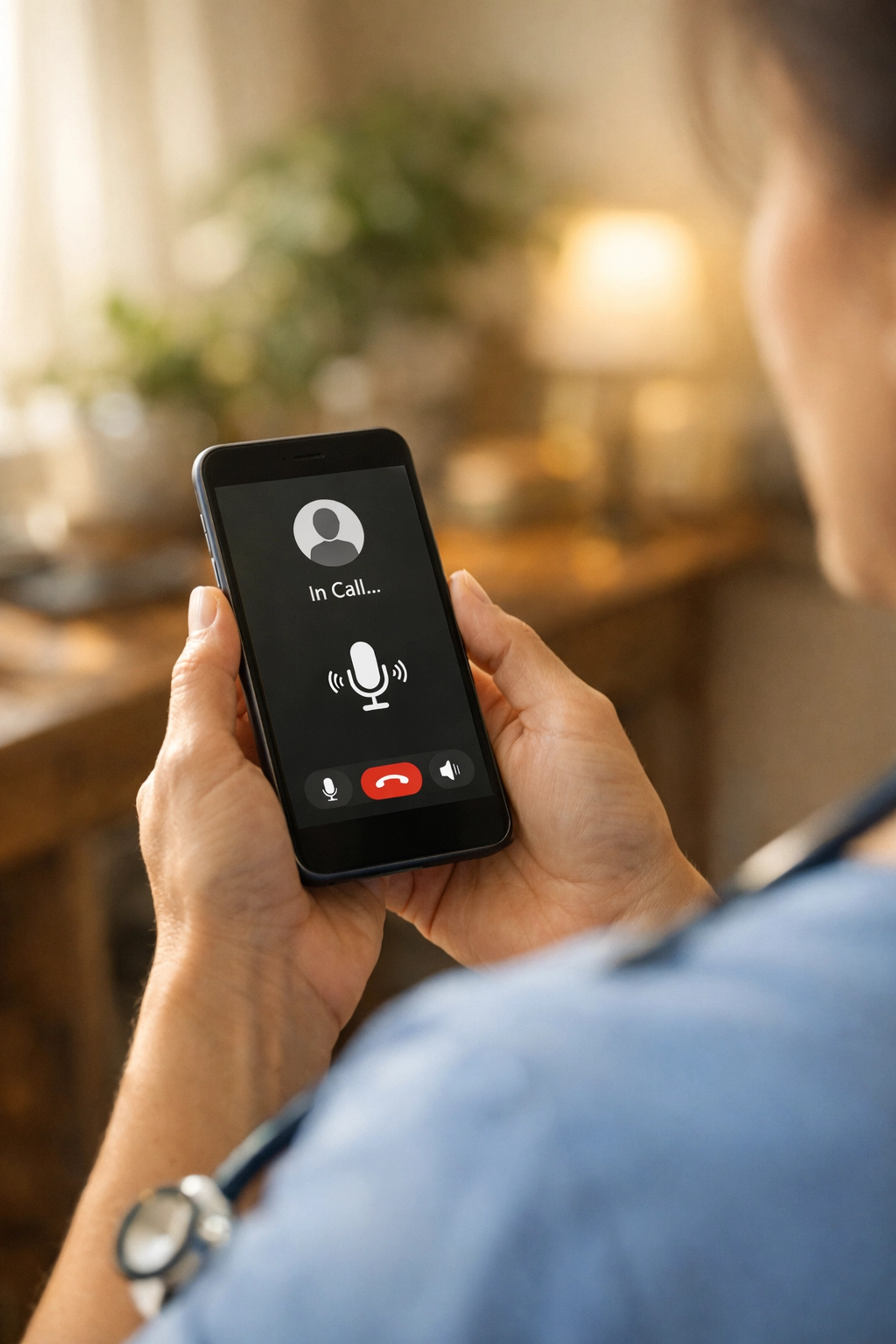 Healthcare provider conducting audio-only telehealth session on smartphone