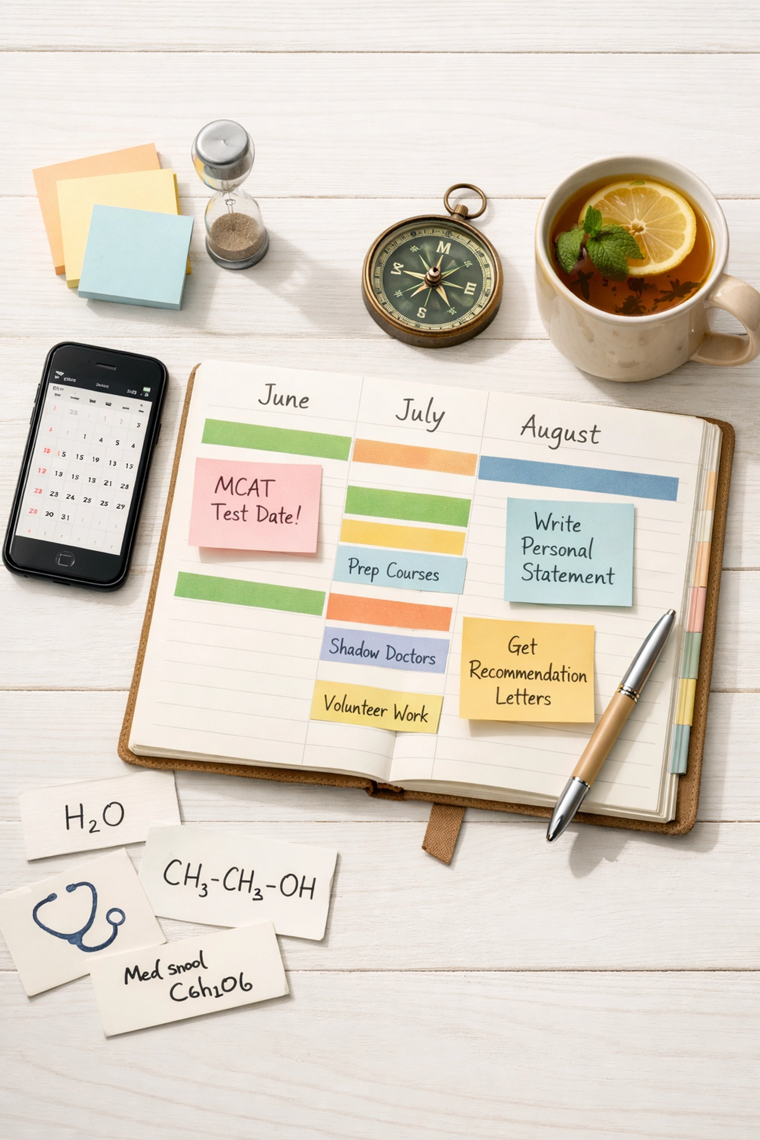 UCAT preparation timeline with planner, chemistry flashcards, and calendar for medical school