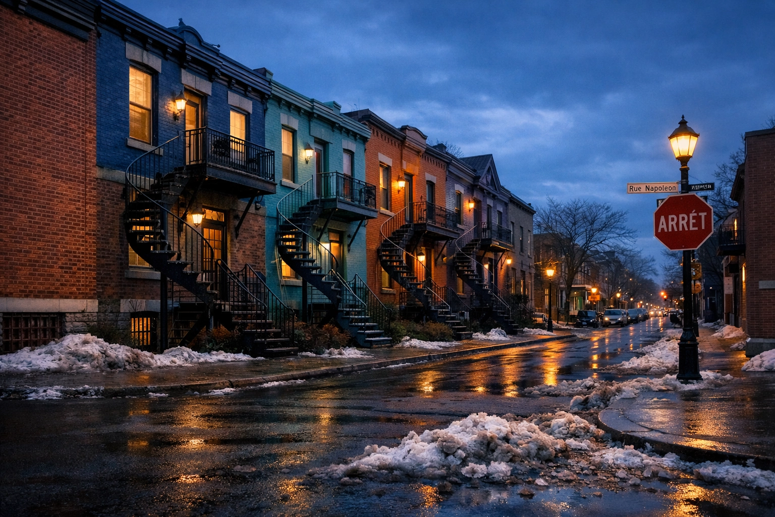 Quiet street in Montreal's Plateau neighborhood during a shift in local employment.