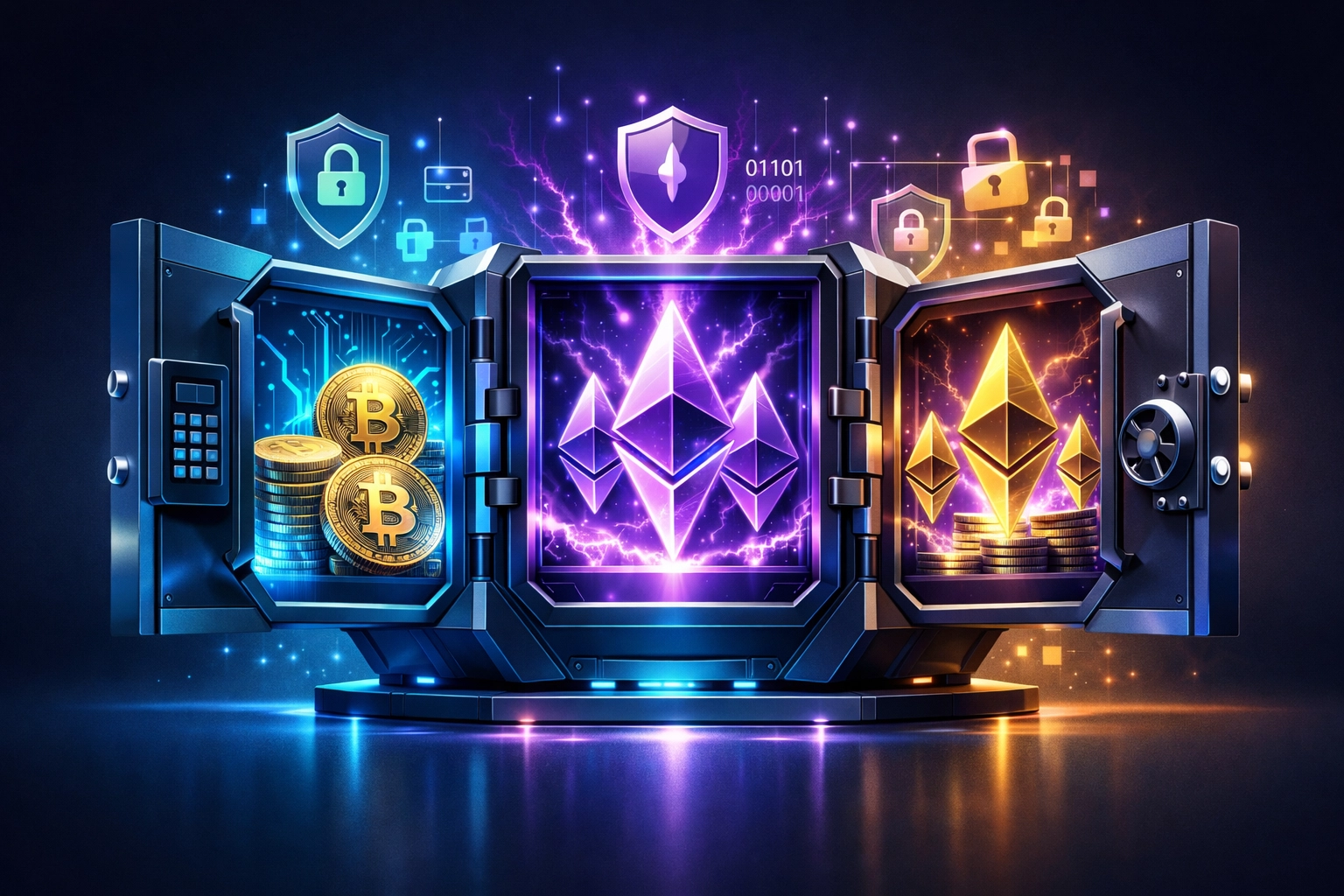 Secure digital vault containing Bitcoin and cryptocurrency with institutional-grade security features