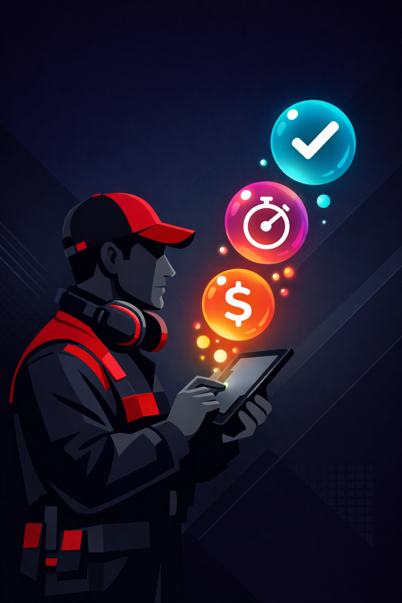 Illustration of a tradesperson managing website pricing and service quality for local business growth.