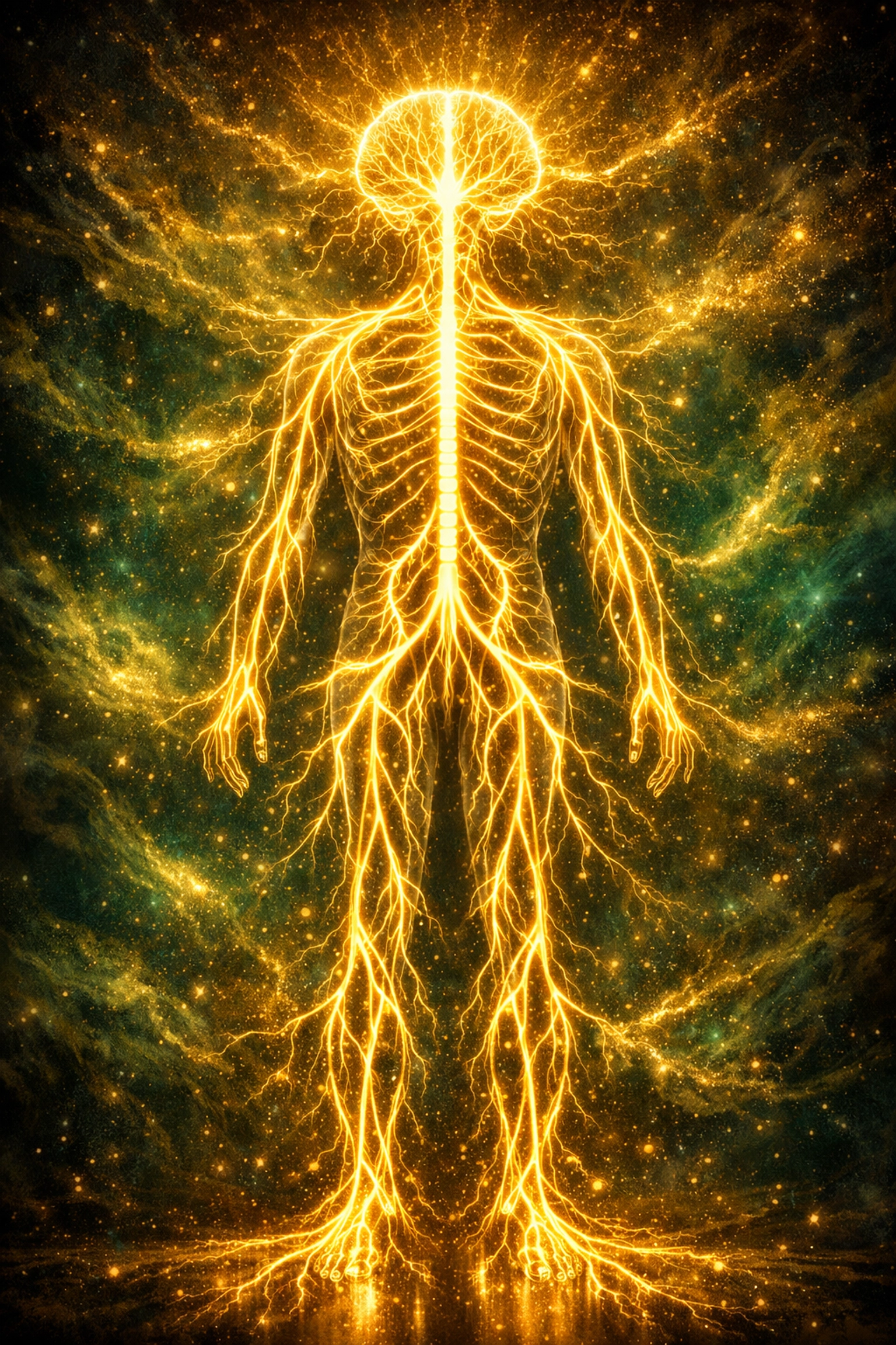 A glowing, regulated nervous system representing high performance and a success mindset.