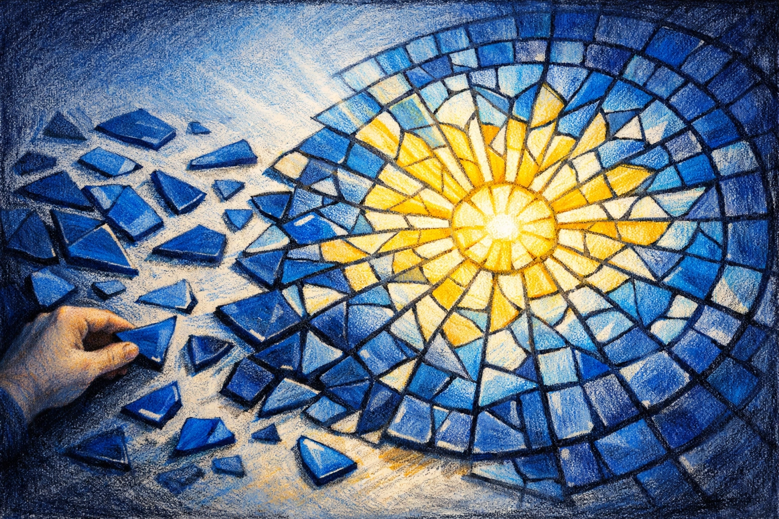Broken pieces transformed into beautiful mosaic symbolizing God's redemptive power