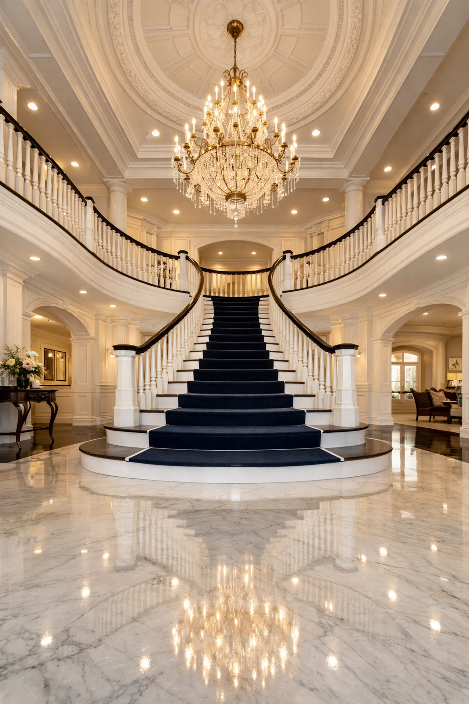 Stunning luxury home foyer after a gold standard residential cleaning Massachusetts deep clean.