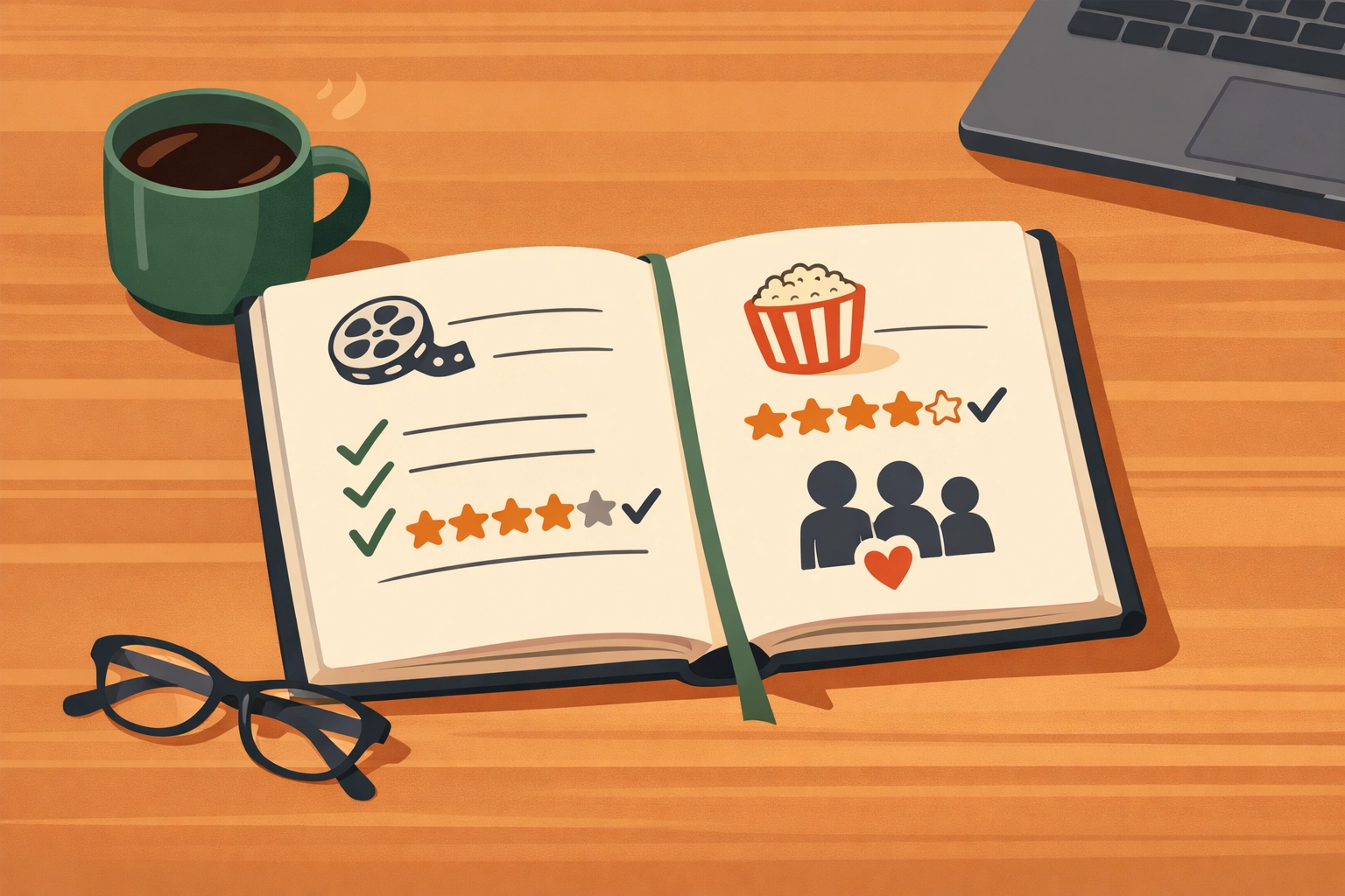 Movie screening checklist notebook with ratings and parent review notes