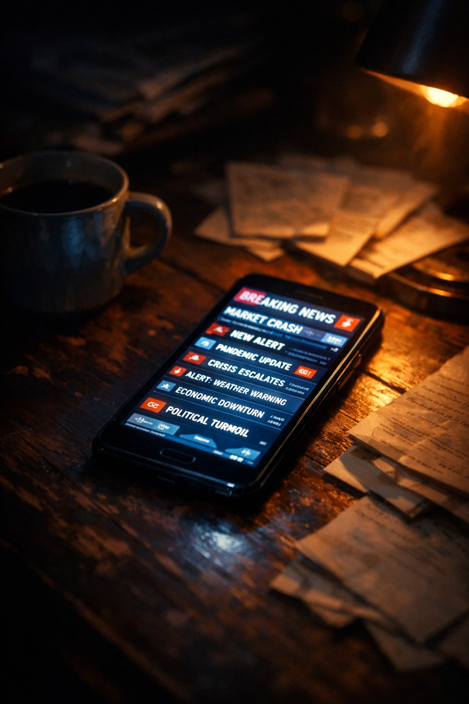 Smartphone displaying overwhelming news notifications causing stress and information overload